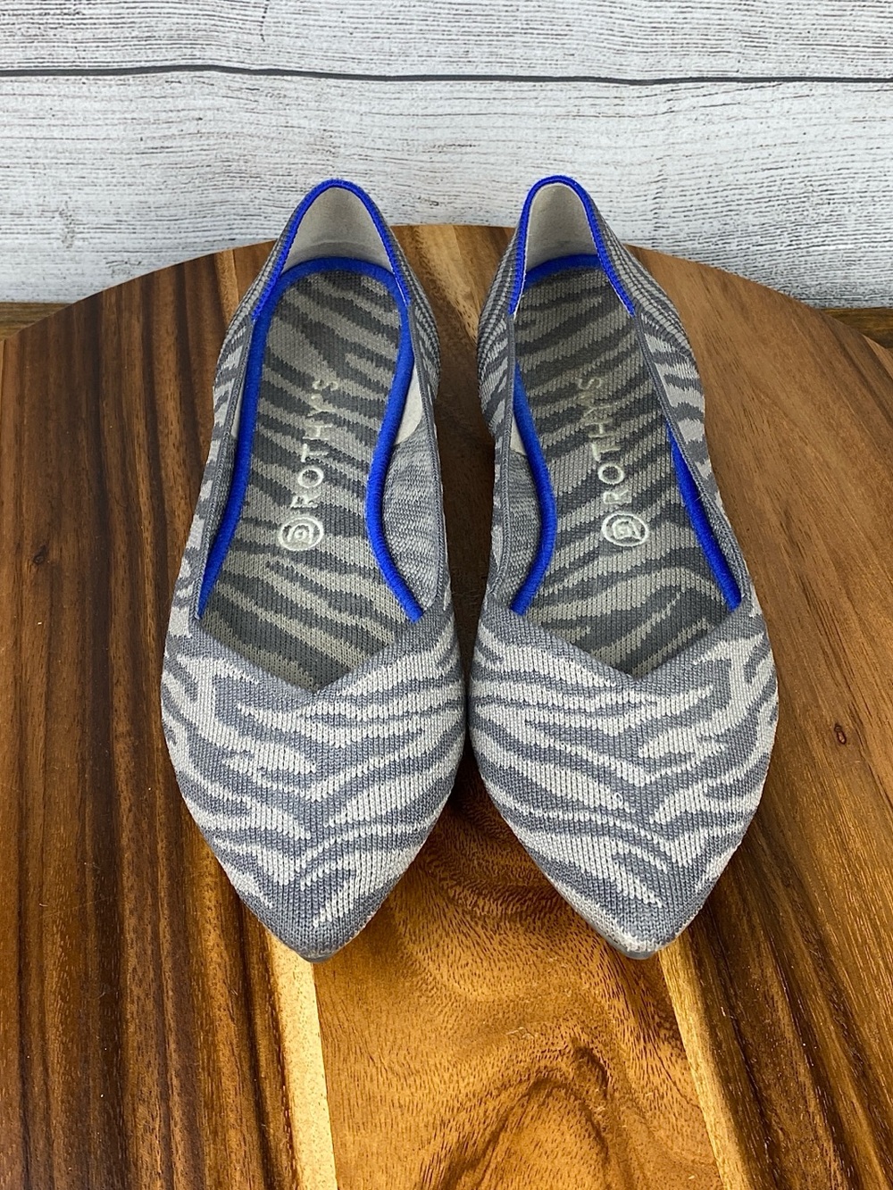 Rothy’s The Point Grey Zebra Print Knit Flats Women’s Shoe Size 12